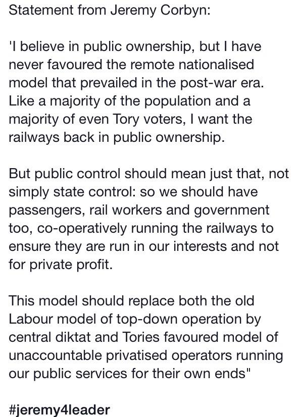 ForTheMany2020's tweet photo. Statement by @jeremycorbyn on public ownership. "Public control should mean just that, not simply state control" http://t.co/AYShpLGhaZ