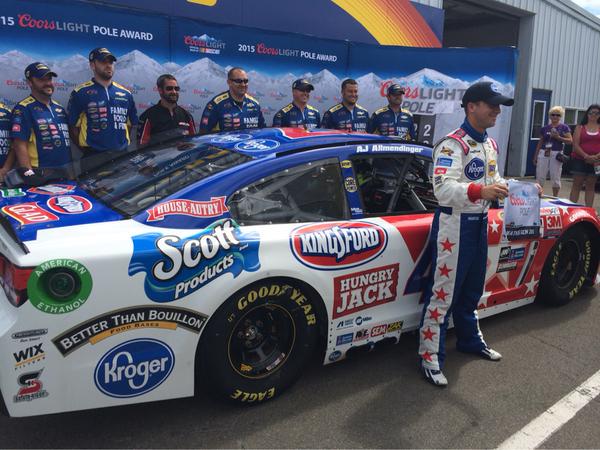 BTBouillon's tweet photo. ICYMI: @AJDInger and @NASCAR47 won the pole position for today's #CheezIt355 at @WGI. #NASCAR #one47 http://t.co/ShALCL9wAR