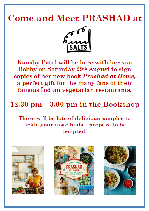 SaltsMill's tweet photo. Come and meet @Prashad_veggie on Sat 29th August in the Bookshop 12:30pm–3:00pm for the launch of 'Prashad at Home'. http://t.co/cnUK3irbQk