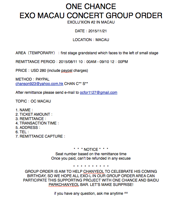 Uzivatel One Chance Na Twitteru Oc Exo Macau Concert Group Order Exo マカオ公演グループオーダー Exo 마카오 콘서트 단체관람 Special Birthday Project In Macau Http T Co Ababvrz6cs