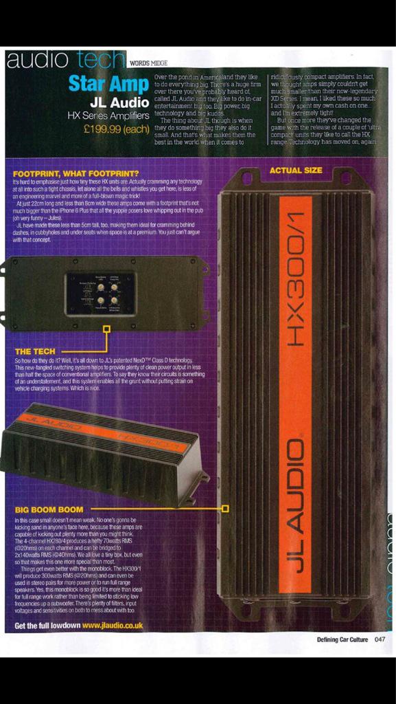 AVAGroupUK's tweet photo. Great feature from @fastcarmagazine on the @JLAudio HX series of Amplifier! #howweplay #AdvancedVehicleAlarms http://t.co/oSeK1o54fs