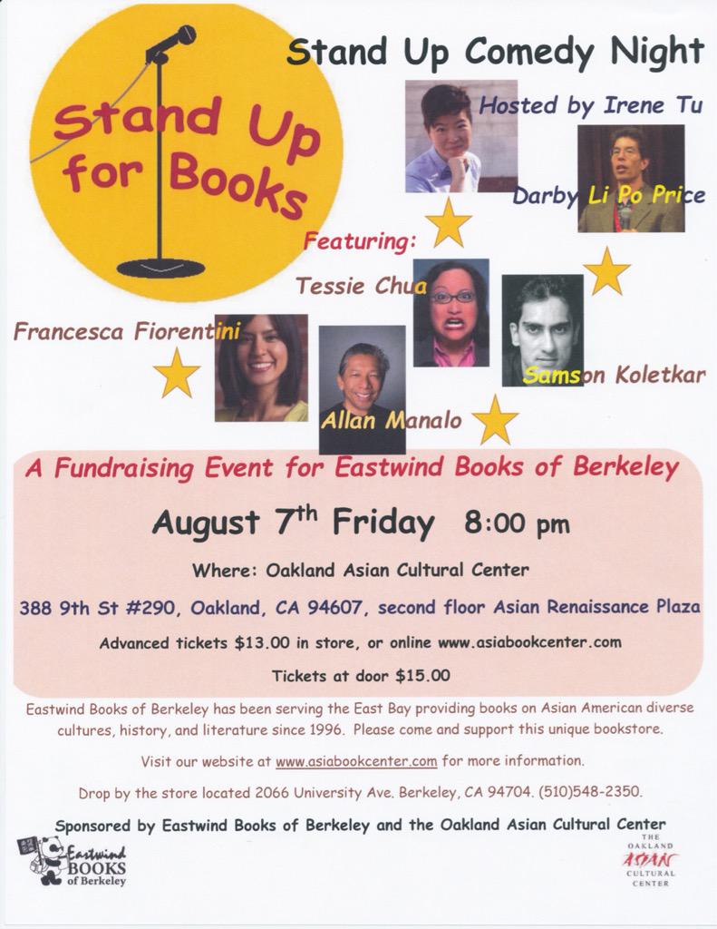 irene_tu's tweet photo. Fundraiser comedy show tonight for @EastwindBooks! 8pm @OaklandAsianCC! #standupforbooks http://t.co/9PiK0VE59h
