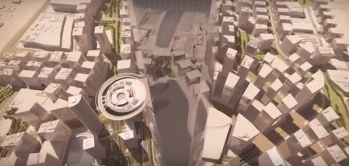 CarbounInst's tweet photo. The design of the #KingdomTower in #Jeddah includes a suspended seating area, some 700m above sea level. #NotAHelipad http://t.co/qTVp5dNXb6
