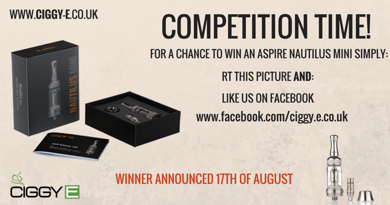 #COMPETITION Be in with a chance to win an Aspire Nautilus Mini! Simply RT &amp; Like us on FB facebook.com/ciggy.e.co.uk
