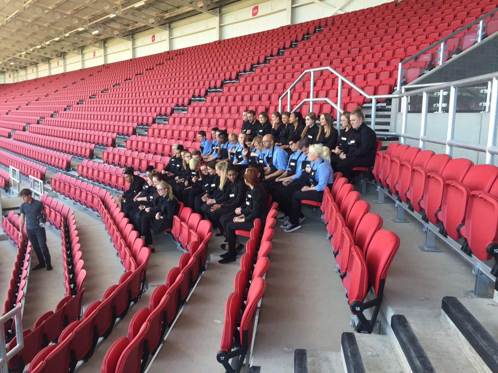 Bristol_Sport's tweet photo. STADIUM: @ashtongatestad hospitality staff getting ready for their team photo. http://t.co/QJHzVWv39m