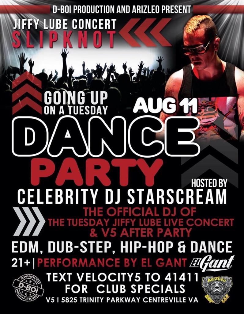 ArizLeoEnt's tweet photo. Come Party! "Going Up On A Tuesday" Hosted by @SidThe3rd #Slipknot | Aug 11 @ #Velocity5 Centreville, VA #ArizLeoEnt http://t.co/grjO7tqqVa