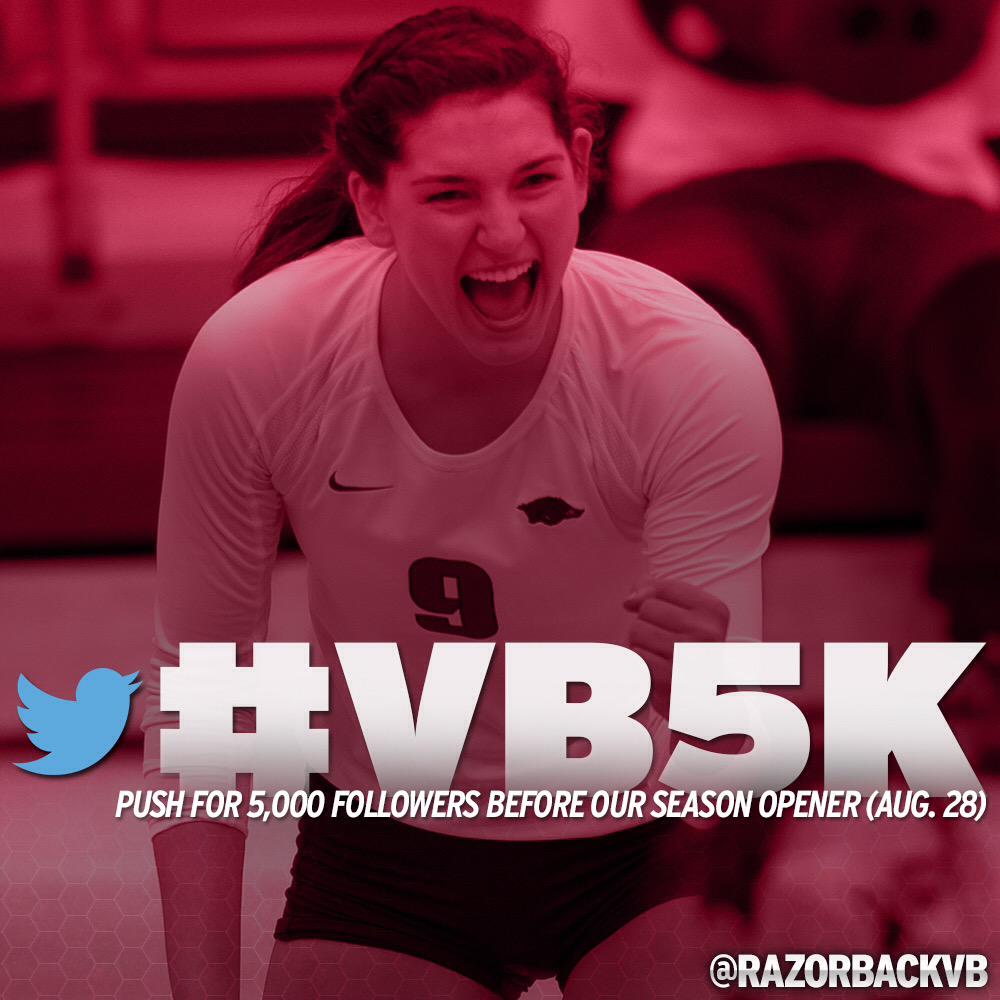 RazorbackVB's tweet photo. .@jefflongUA, join the movement & follow your very own @RazorbackVB. Please RT & help us reach our #VB5K goal! #WPS http://t.co/dtNei0IGj1
