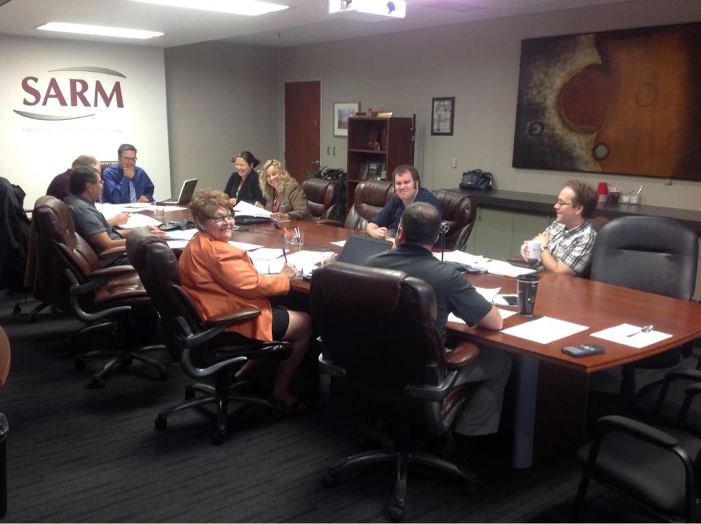 Municipal Roads for the Economy brains in action! Min of Highways, SARM staff and SARM board members are present.