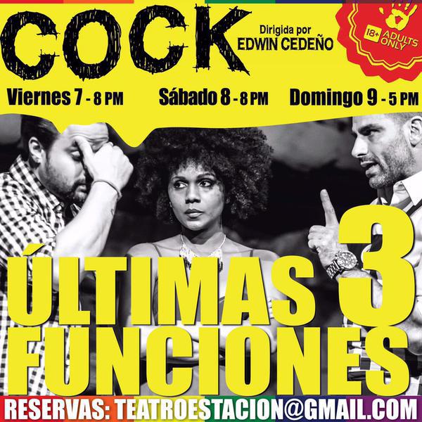 NewsAndresM's tweet photo. Últimas 3 funciones de #CockPty
con la magistral actuación de @esAndresMorales Reserva YA!!!
teatroestacion@gmail.com http://t.co/XxsUXiNdlO