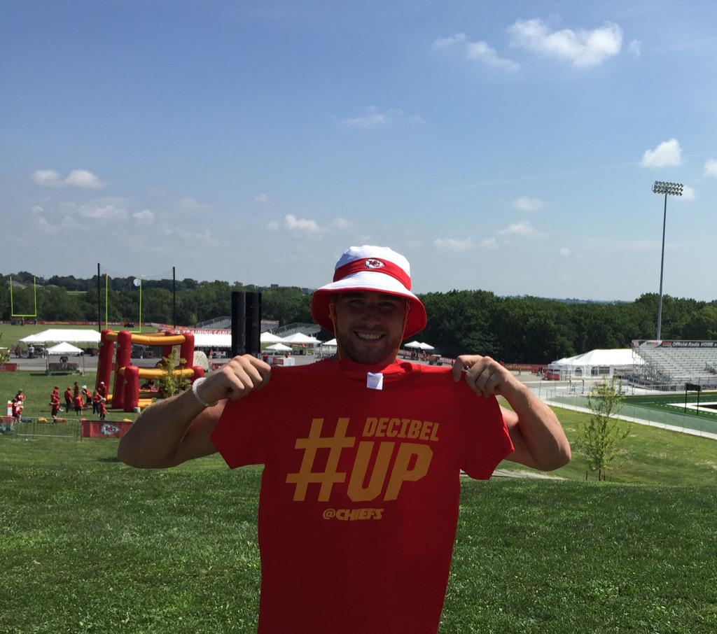 tkelce's tweet photo. Hey #ChiefsKingdom everyone gets a chance to win this free shirt by RT this pic with the hashtag #DecibelUp @chiefs http://t.co/WGtwMTyP2G