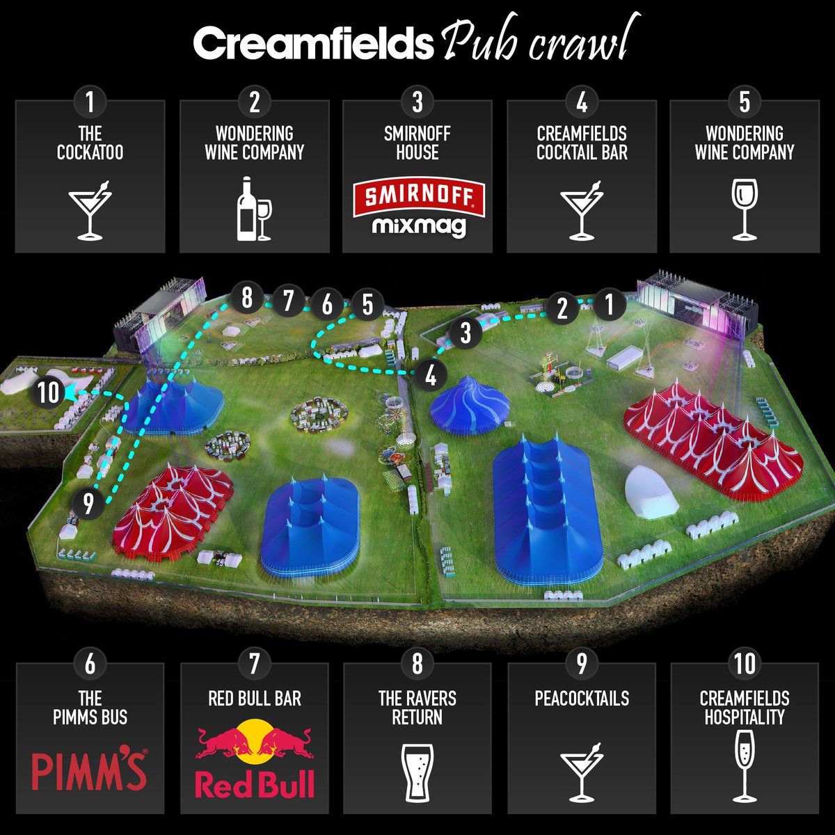 Creamfields's tweet photo. #CreamfieldsPubCrawl 🍺🍸🍹🍷 http://t.co/YxA6CuOYIG