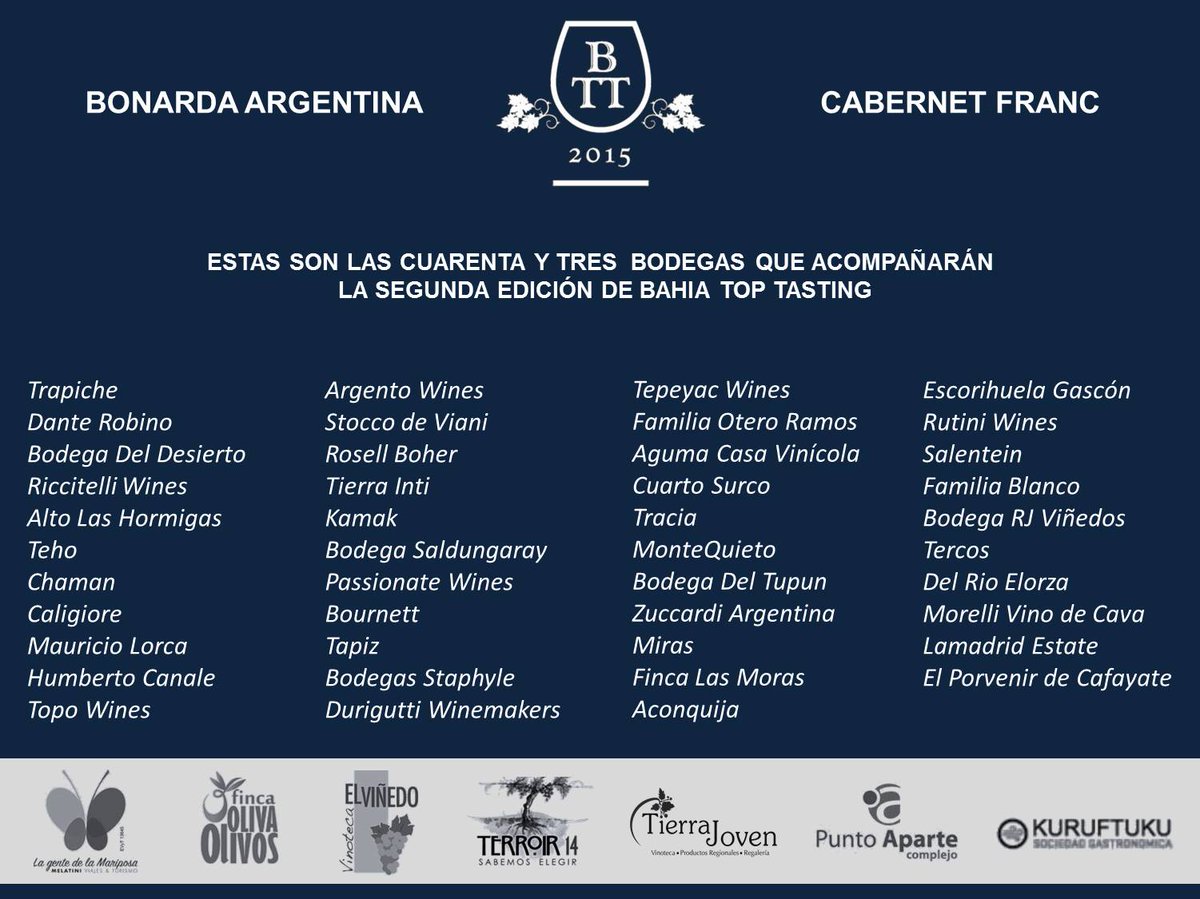 BahiaTopTasting's tweet photo. @FliaBlancoWines acompañando #BTTasting2015 en Bahía Blanca #Bonardas y #CFranc con Mairena y Mairena Reserve #Lujo! http://t.co/S7vCNVrTRt