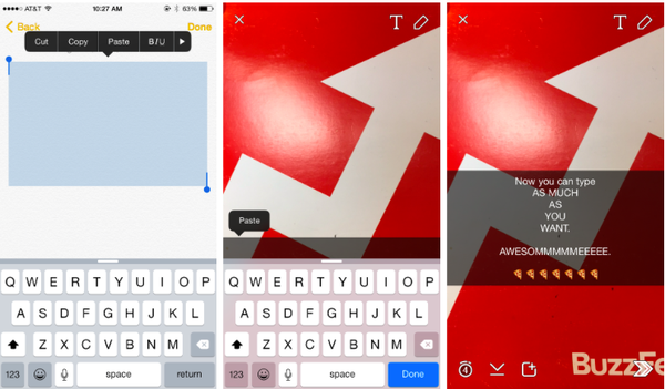 BuzzFeed's tweet photo. There’s a Snapchat hack that lets you add as much text as you want http://t.co/rob1Fz8Vou http://t.co/enb5HpP4US