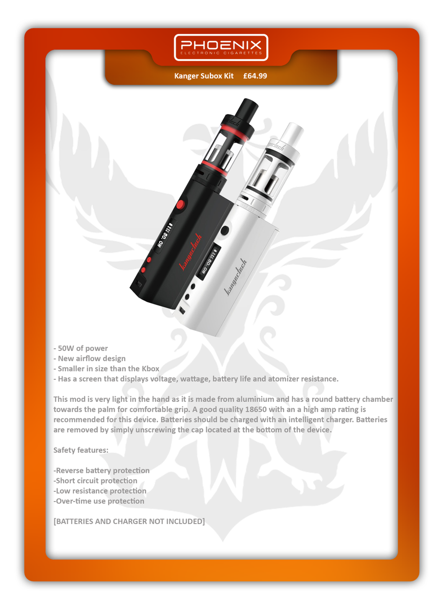 Phoenix_Eliquid's tweet photo. The Kangertech E-cigarettes Subox Kit now in store.

https://t.co/iTvPq6DjQr

#kanger #vaping #vape #vapeuk #ukecig http://t.co/Vx9rFPAUiV