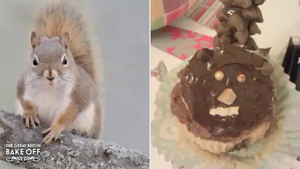 BritishBakeOff's tweet photo. Real squirrel v cake squirrel. Uncanny resemblance! #extraslice #GBBO http://t.co/G2rwVxXEXb