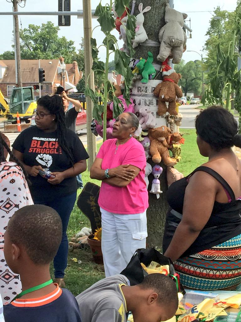 deray's tweet photo. Kajieme Powell's grandmother speaks at the memorial. We remember you, Kajieme. http://t.co/29hpCkRGzZ