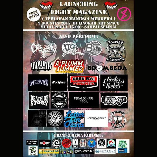 <a href="/EightMagz/">IG: EIGHTMAGZ</a> Launching | 9 agustus FREE @lingkar_artspace w/ <a href="/Boombeda_/">BOOMBEDA Official</a> <a href="/GoodByeParents/">Goodbye Parents</a> <a href="/DEATHOFSTORY/">DEATH OF STORY</a> <a href="/KookyKudos/">Alternative Emo Rock</a> dll