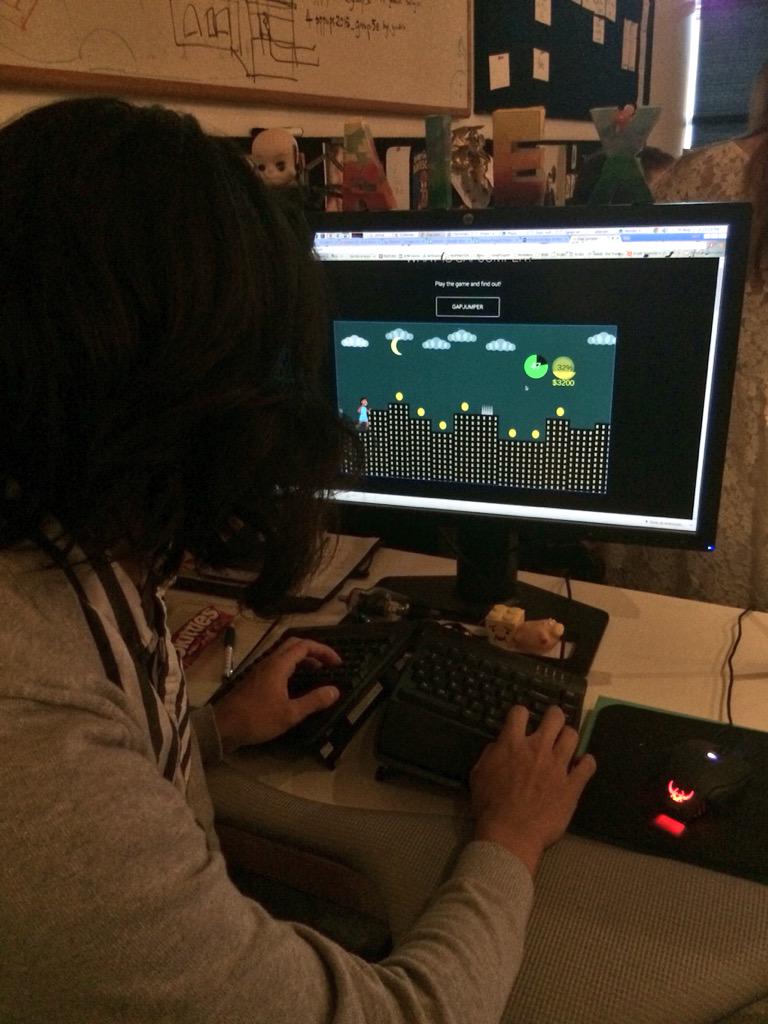 gapjumpergame's tweet photo. even Pixar interns are playing the game! #GapJumper @GirlsWhoCode http://t.co/zE3OUGc1Vb