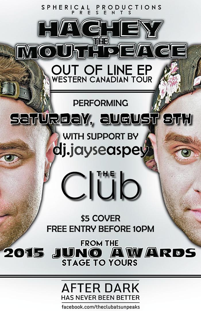 From performing at the 2015 Juno Awards to the SP stage <a href="/mouthpeacebeats/">HacheyTheMouthPEACE</a> hits The Club on Saturday night! #Kamloops