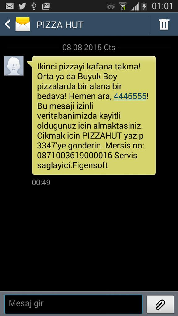 Cep telefonu TECAVÜZCÜSÜ PIZZA HUT nerden izin vermişim pizza hut yemeyeli 10 sene oluyor <a href="/PizzaHutTR/">PizzaHut Turkiye</a>
