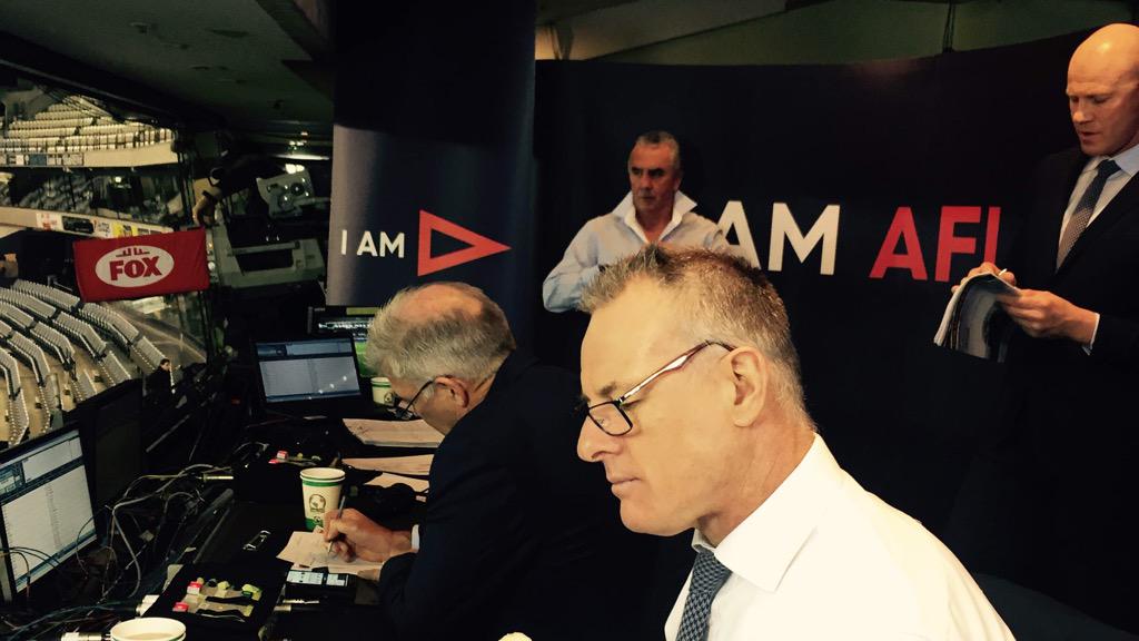 Gerard, <a href="/_DwayneRussell/">Dwayne Russell</a>, <a href="/TonyShaw22/">Tony Shaw</a> and <a href="/BarryhHall/">Barry hall</a> preparing to bring you #AFLDogsPower LIVE on CH503 from 2pm!