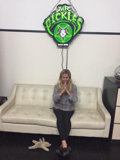 Claire the PA celebrates Friday in the office under the #MrPickles bar sign! #tgif #hothouseproductions @celizag
