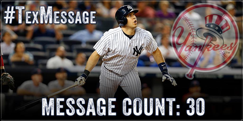 Yankees's tweet photo. And after review .. it's GONE! That's his 30th #TexMessage! http://t.co/cGWLYUtolC