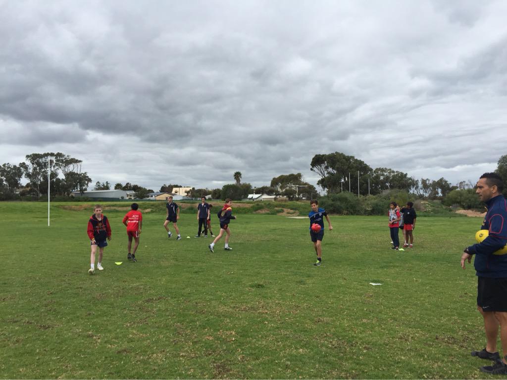 sanfl_IP's tweet photo. Ceduna Area School football training under the guidance of @bunji_XXIII and @sticks123456789 thanks for having us http://t.co/g1tDVyy3Vd