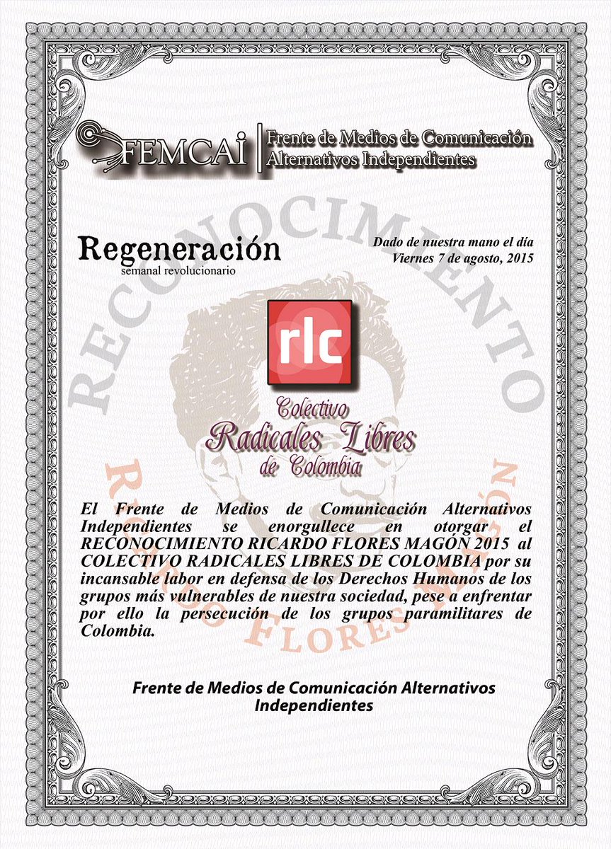 femcai's tweet photo. Colectivo Radicales Libres de Colombia @ReporteColombia - Acreedores al #RFM2015 al periodismo independiente http://t.co/FVfvqxnlEa