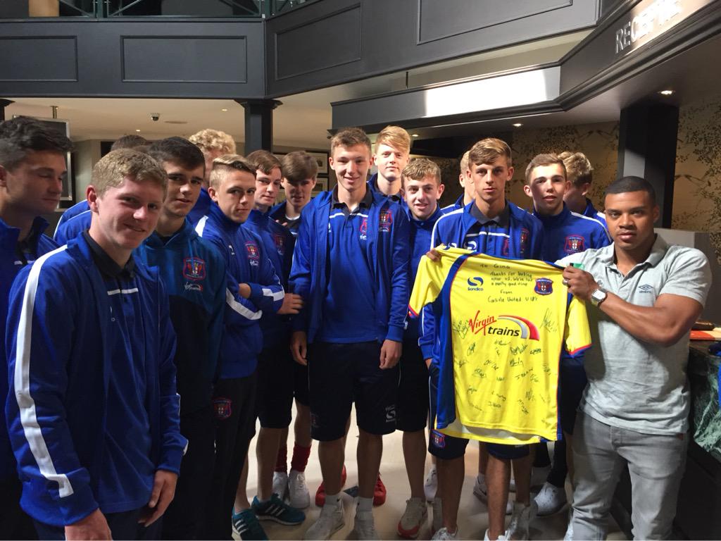 JordBeech's tweet photo. The lads presenting @GinoMacnack with a signed shirt for looking after us here in Holland! ⚽️🇳🇱 #proost #cufc http://t.co/XyViovVBk3
