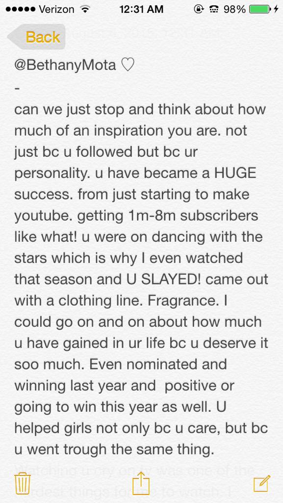 abgcandy's tweet photo. @BethanyMota i love u soo much I hope u see this♡ http://t.co/U7L2FmL2iI