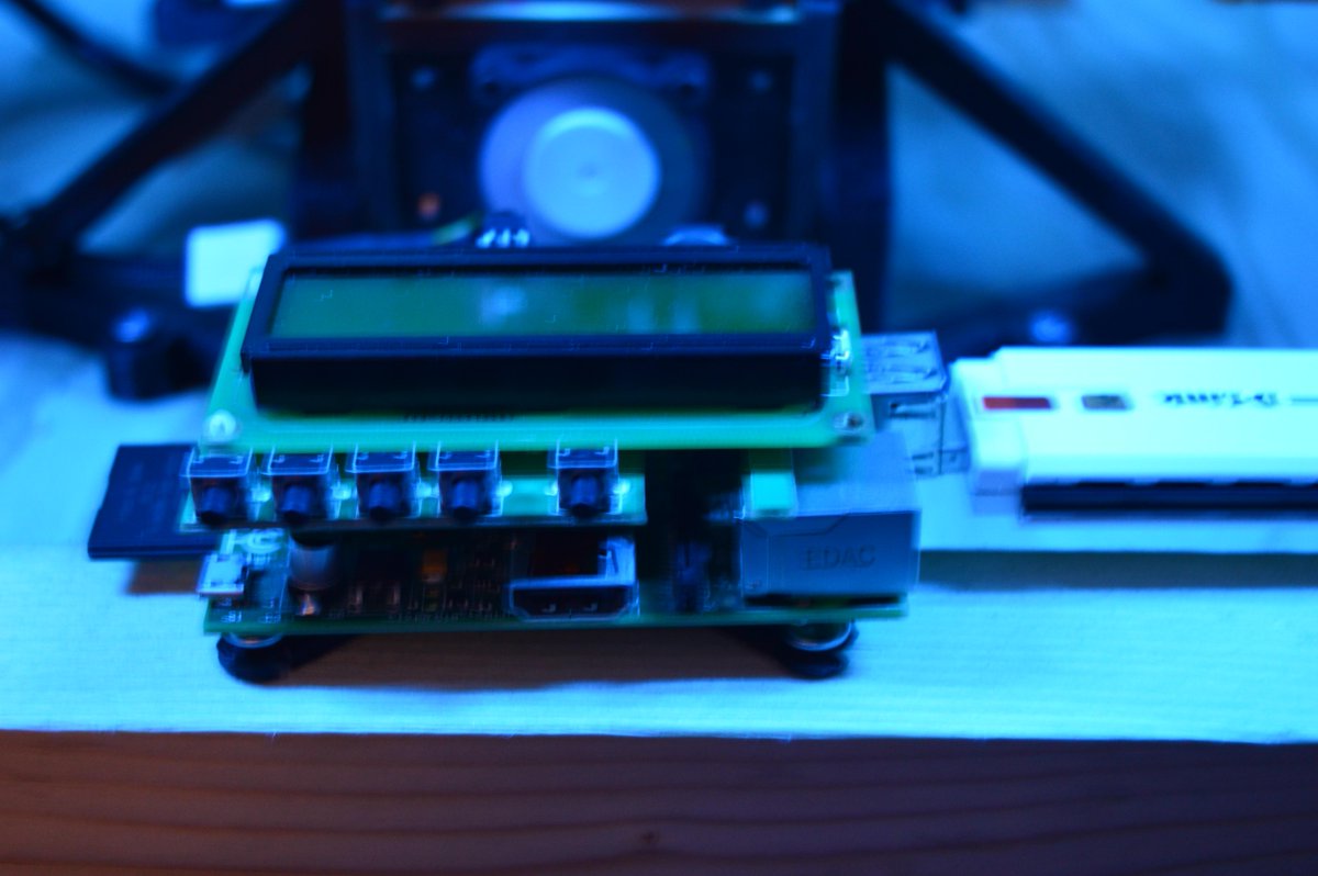 CMDannCA's tweet photo. A few shots of my @printrbot 1405 #maker edition that just keeps growing #RaspberryPi is now mounted, new blue lights http://t.co/WEyYjMxsKL
