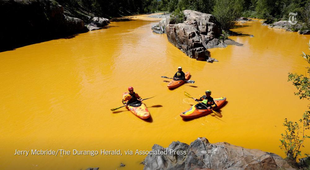 nytimes's tweet photo. Wastewater spill in Colorado turns a river yellow http://t.co/gsVz3bdFhf http://t.co/kLkmvKInik