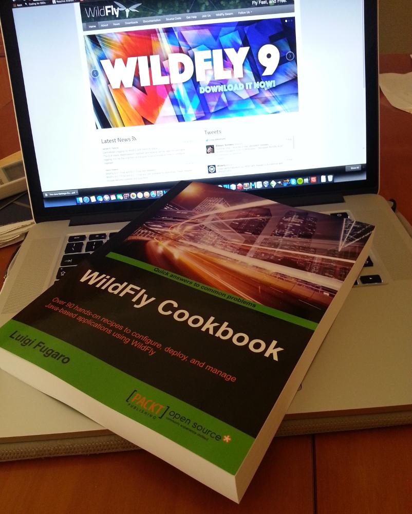 foogaro's tweet photo. And here it is the paper book of my #WildFly Cookbook edited by @PacktPub - #selfspam #jboss @WildFlyAS @RedHatItaly http://t.co/lDNpUH5biR
