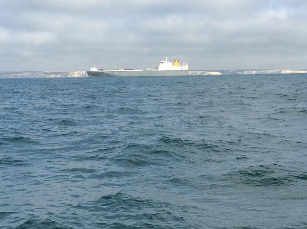 swim4starlight's tweet photo. Big ship to stern - 800 m away - starting to warm up and Mark should be feeling sun on his back. Still early days. http://t.co/qh2d0lcKoM