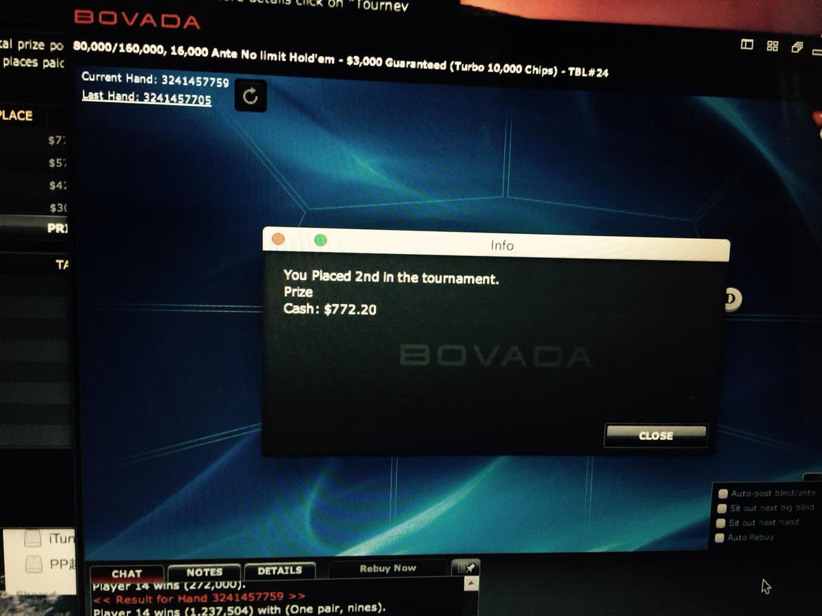 WCannon84's tweet photo. $772 on my 2nd night back playing! This was from 3k turbo at midnight on Bovada http://t.co/f8jxy70lm6
