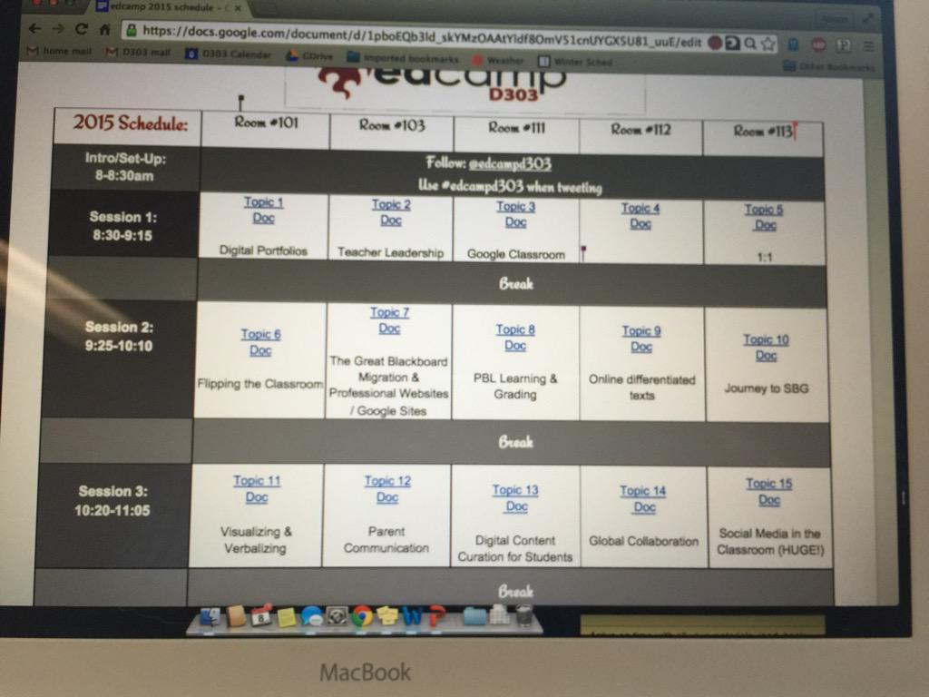 The session board has been filled.  Excited for some great learning.  #edcampd303