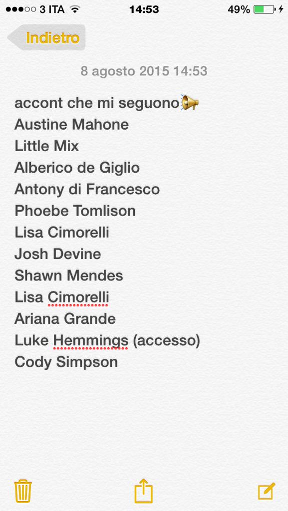 igivedmwu's tweet photo. queste sono le persone che mi seguono📢
+ molte chat e quelle più "importanti" le do stasera se arrivo a 50 followers💘 http://t.co/V8jHdTS5YZ