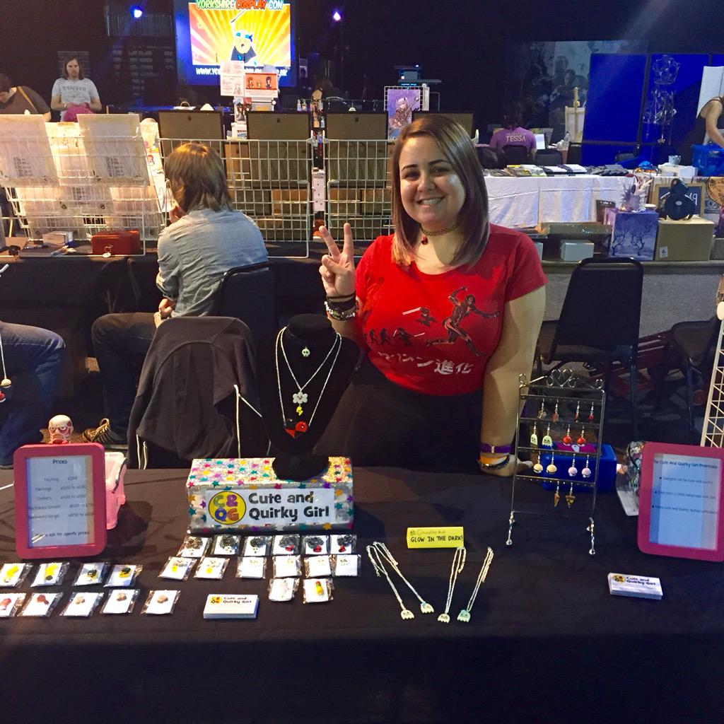 CuteAndQuirkyG's tweet photo. Set up and ready to gooo! If you're at #YCC8 stop by my stall and say "hi"!😁 #YorkshireCosplayCon http://t.co/mAuVTNcimW