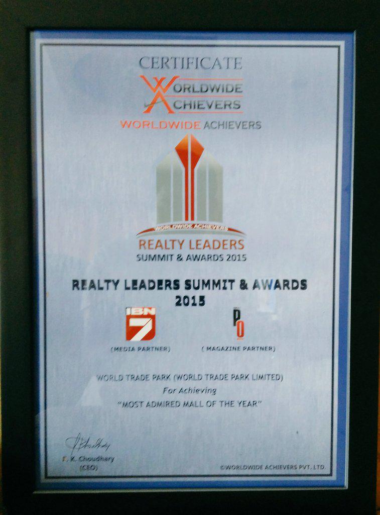 wtpjaipur's tweet photo. Worldwide Achievers, Realty leaders awards 2015, World Trade Park for achieving "MOST ADMIRED MALL OF THE YEAR" http://t.co/EjlqXFOsDP