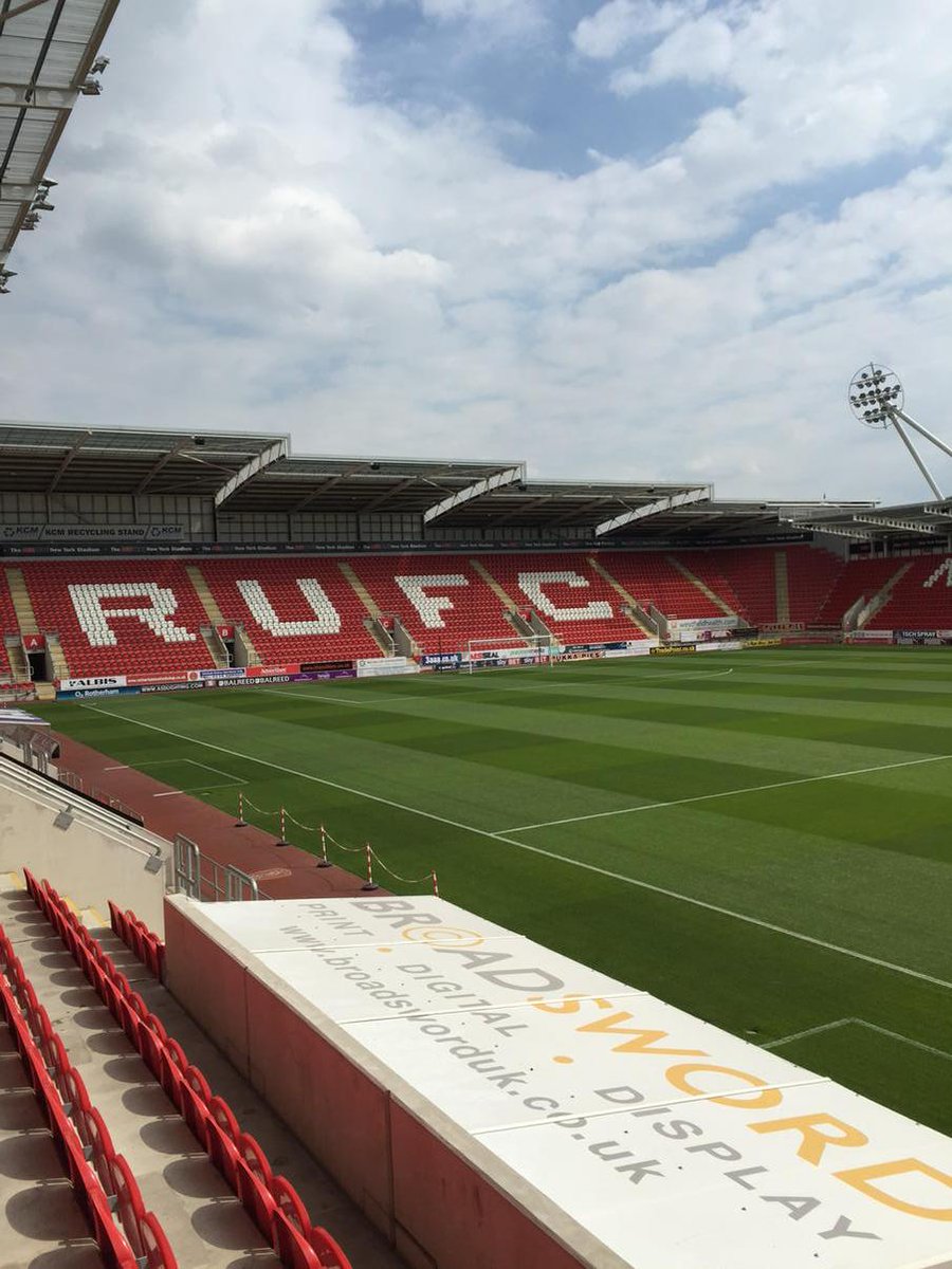 RotherhamUnited's tweet photo. AESSEAL New York looking well in the sunshine. Football is back. #rufc http://t.co/RhyIM8ndj1