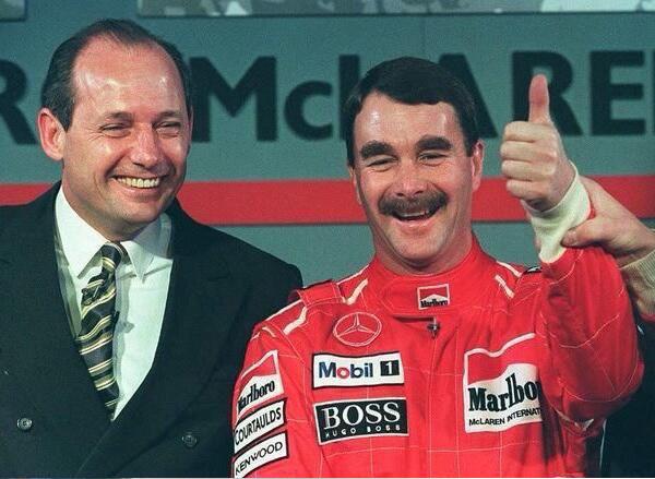 Happy birthday to Nigel Mansell, here he is with Ron Dennis at McLaren, 1995 