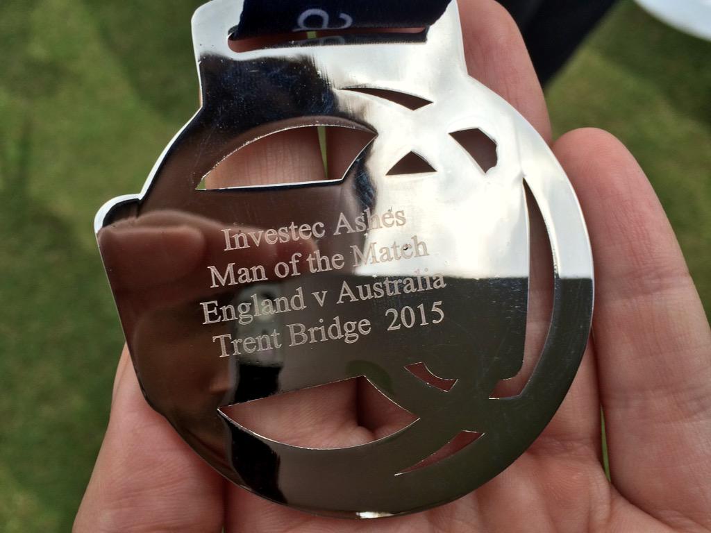 englandcricket's tweet photo. Understandably after his innings 8-15, @StuartBroad8's been named Investec Man of the Match. This' what he gets. http://t.co/4kiSUdT8zY