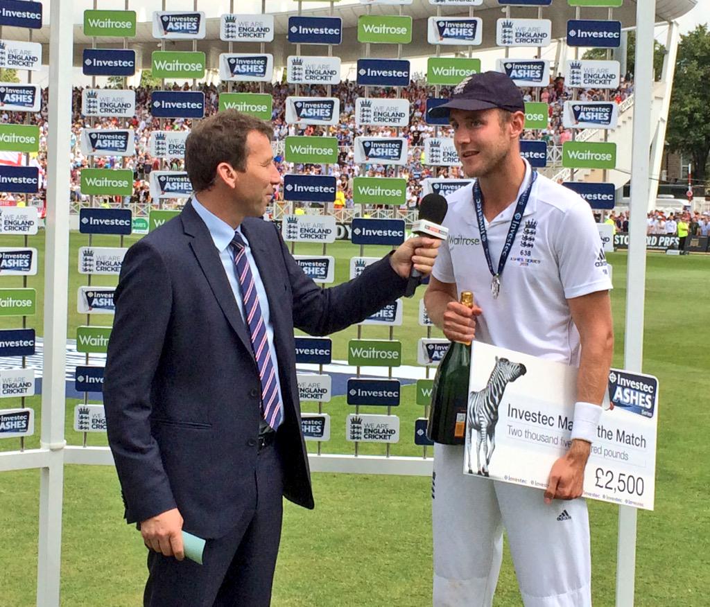 englandcricket's tweet photo. Understandably after his innings 8-15, @StuartBroad8's been named Investec Man of the Match. This' what he gets. http://t.co/4kiSUdT8zY