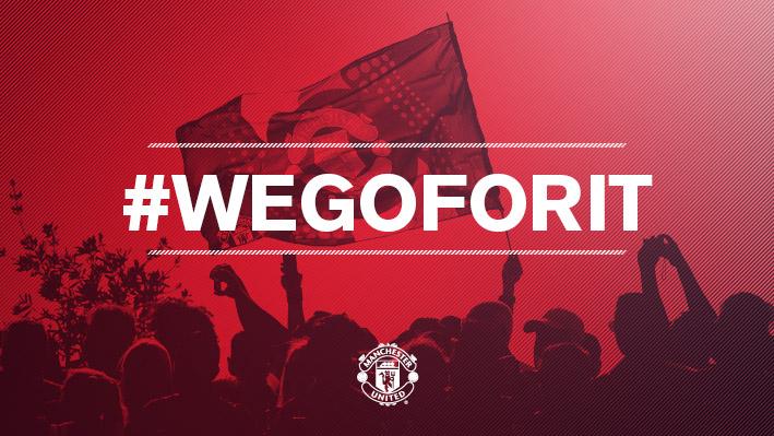 ManUtd's tweet photo. 1’ – Tottenham kick off and the 2015/16 @PremierLeague campaign is under way at Old Trafford! #WeGoForIt #mufc http://t.co/kwkIU5WdMJ
