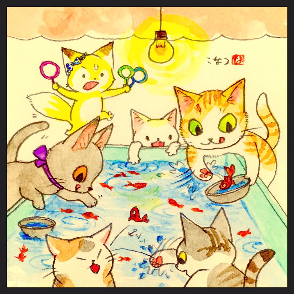 cat no humans fish playing animal animal focus water  illustration images