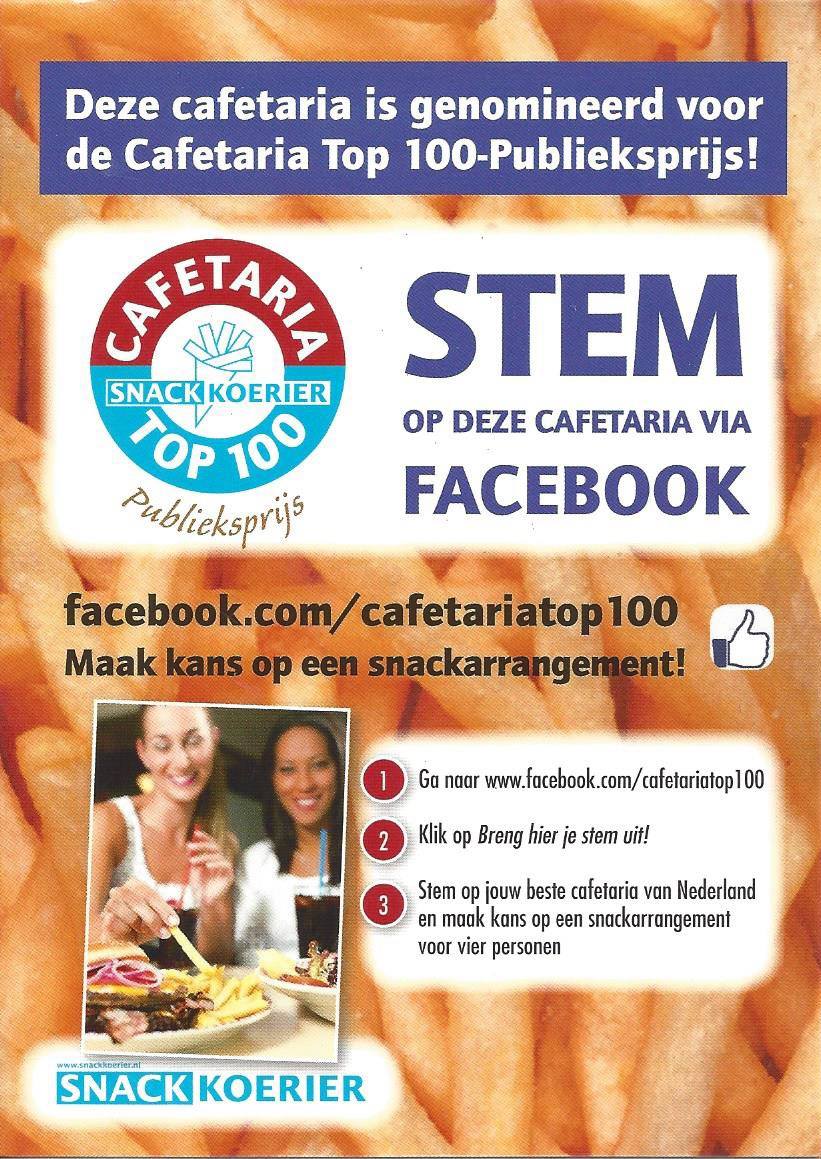 Yes! Opnieuw genomineerd! #CafetariaTop100. In 2014 van plaats 67 naar 29, op naar de Top 10! Stem op #ArisFrieterie!