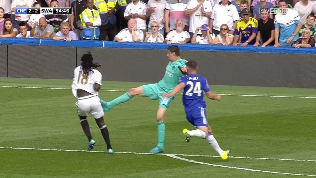Bolanet's tweet photo. #LiveBolanet Courtois kartu merah dan  penalti untuk Swansea.

Layak atau tidak? http://t.co/2FrdqiVlou