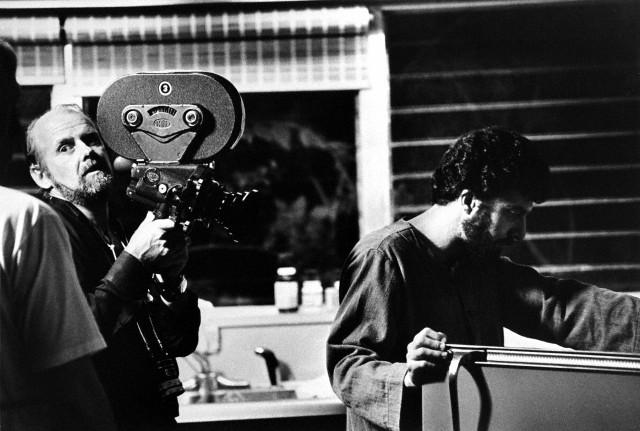 Bob Fosse and Dustin Hoffman (Happy Birthday) filming LENNY. 
