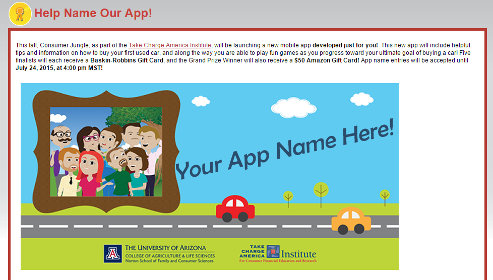 #Student contest to name this #carbuying App continues through August 24th.  consumerjungle.org/contests/name-…